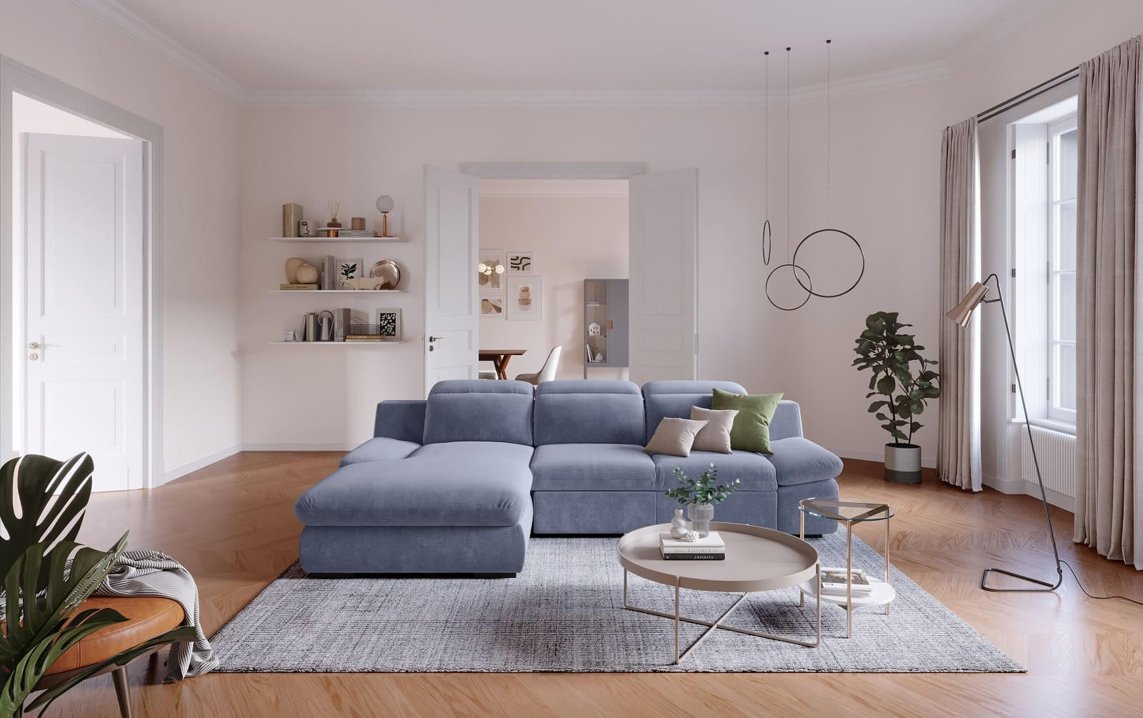 ECKSOFA mit Schlaffunktion und Bettkasten - Blau, Kunststoff/Textil (276/168cm) - Cotta