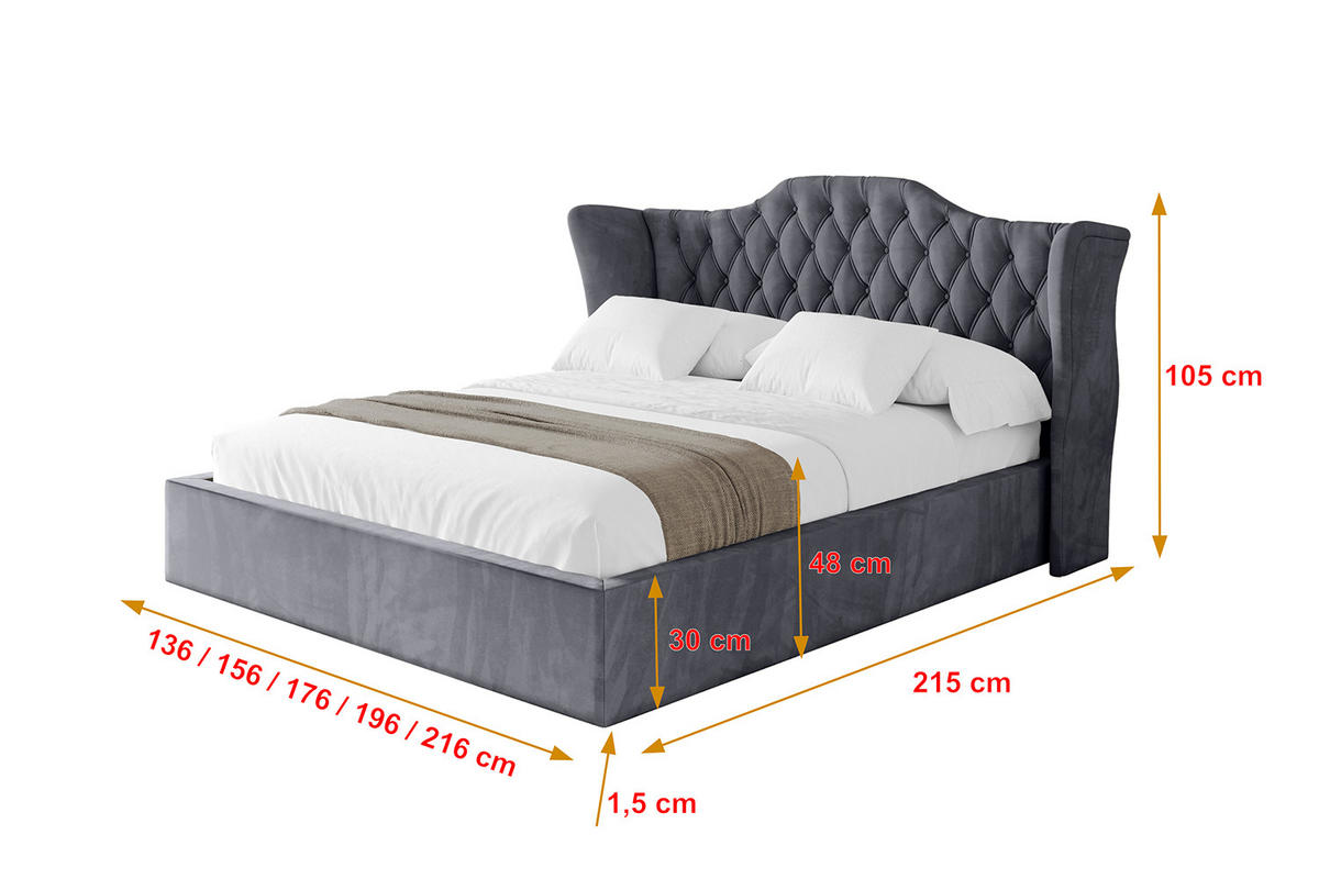 POLSTERBETT mit Bettkasten und Lattenrost, Boxbett ohne Matratze - ZORAN 160x200 Dunkelgrau - Dunkelgrau, Holzwerkstoff/Textil (160/200cm) - ALTDECOR