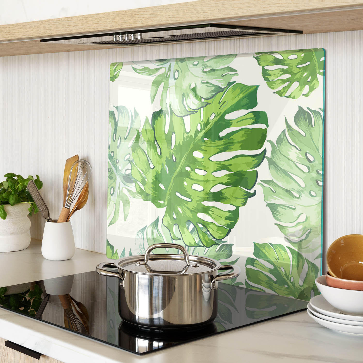 GLASPLATTE 60x52 cm Tropische Blätter - Grün, Glas (60/0.4/52cm) - TULUP