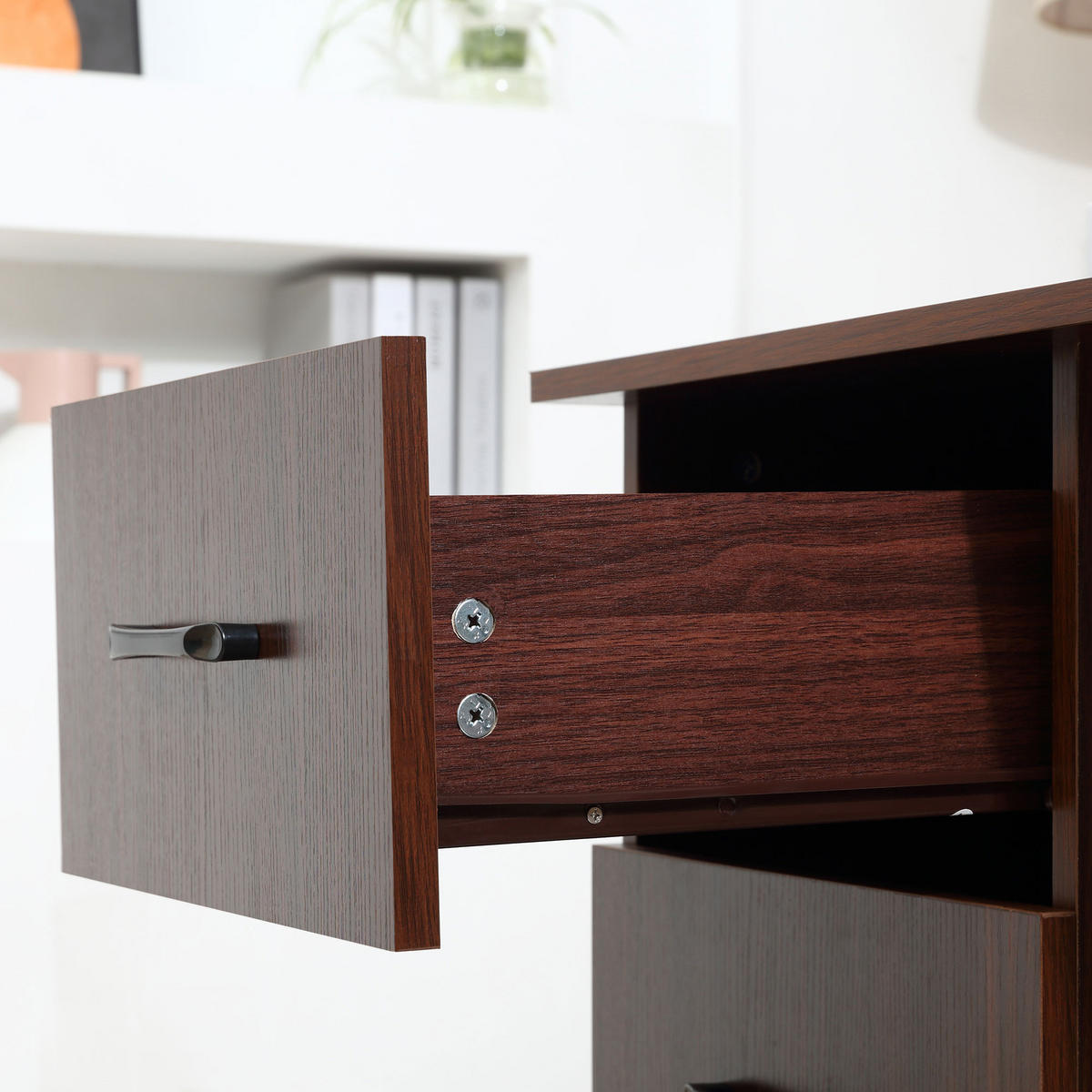 SCHREIBTISCH DE-14914 3 Schubladen & 3 Regalböden Nussbaum - Walnussfarben, Holzwerkstoff (120/49/72cm) - ComfortXL