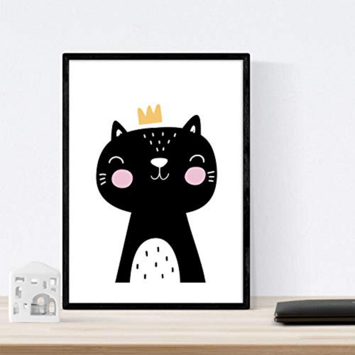 POSTER Set mit 4 „Zorro, Eisbär, Pinguin und Katze“ Tiere A3 Schwarzer Rahmen - Schwarz, Papier (29.7/3cm) - Nacnic