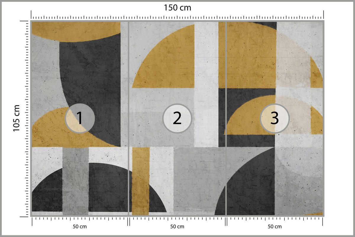 FOTOTAPETE für Wohnzimmer Abstrakte Geometrische Muster Formen 150x105 - Gelb/Schwarz, Papier (150/105cm) - Muralo