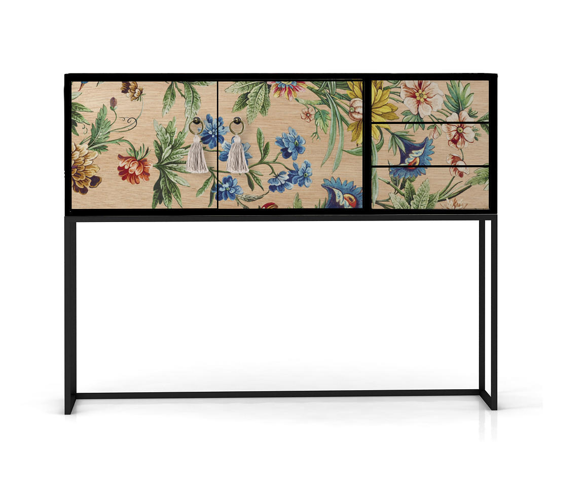 KONSOLE aus MDF mit 2 Türen und 3 Schubladen, florales Muster AMAZONIA - Multicolor, Holzwerkstoff (113/45/88cm) - RNT By Really Nice Things