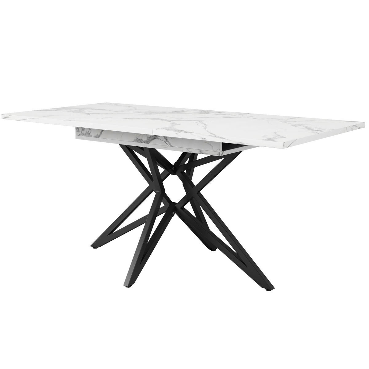 JÍDELNÍ stůl 120(160)/80/76 cm bílý z MDF a kovu rozkládací s mramorovým dekorem - bílá, kompozitní dřevo (120/80/76cm) - OKWISH