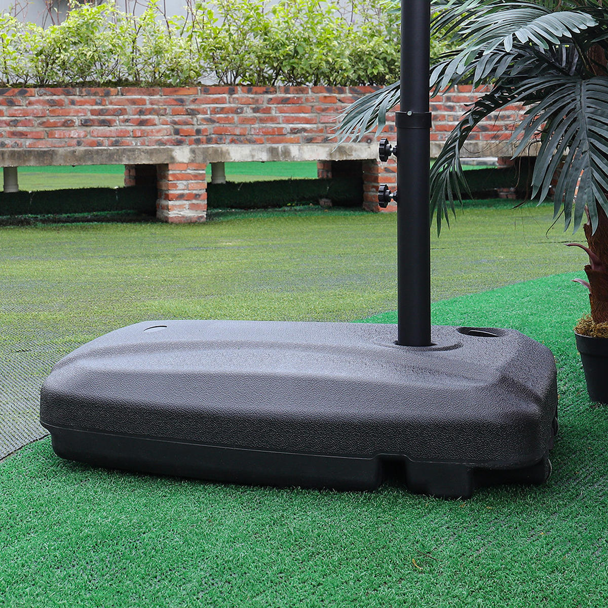 SONNENSCHIRMSTÄNDER Sonnenschirmfuß aus HDPE mit Rollen in Schwarz quadratisch wetterfest und standfest 80x60x15cm befüllt bis zu 60 L - Schwarz, Kunststoff (60/80cm) - Livingandhome
