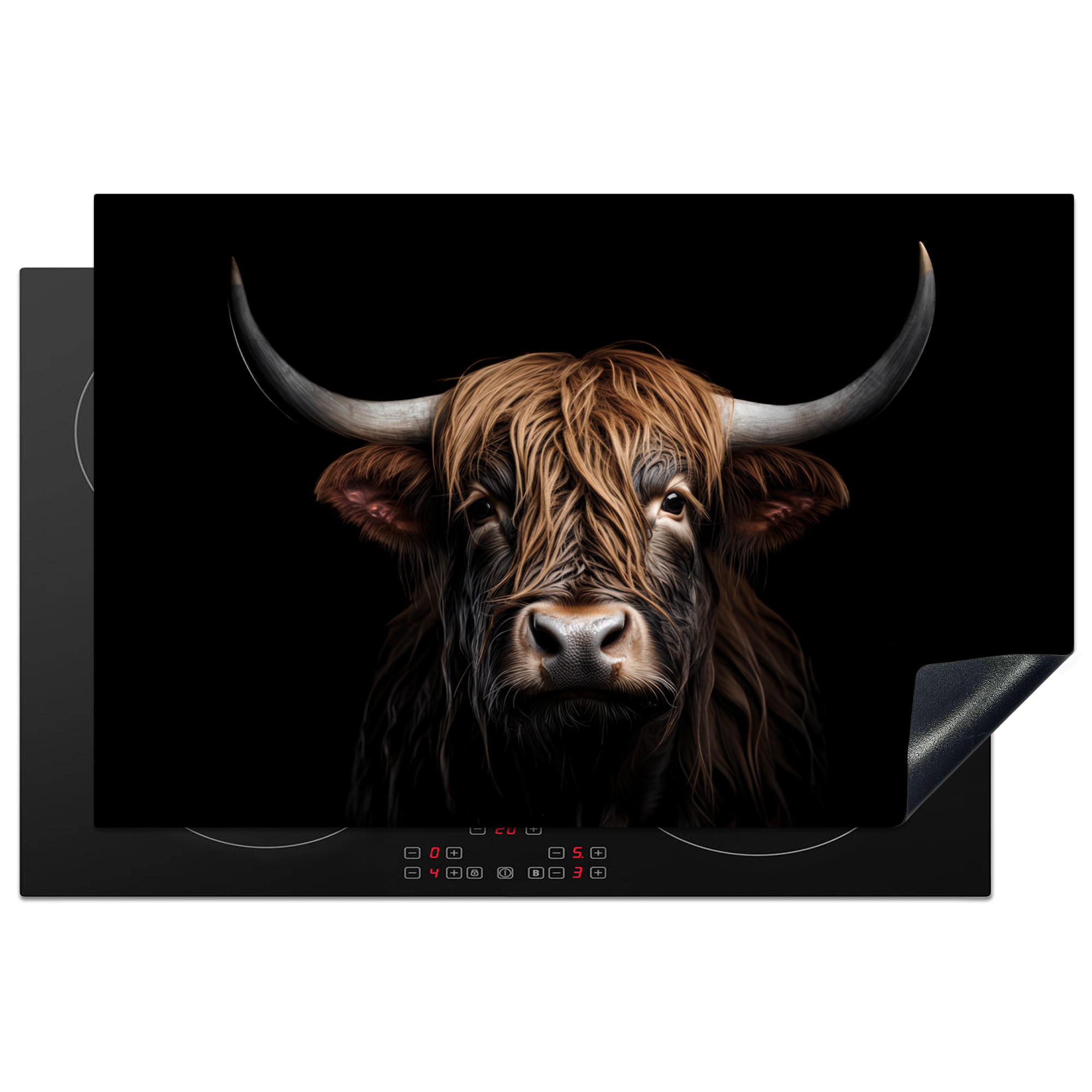 HERDABDECKPLATTE Schottischer Highlander - Porträt - Schwarz - Tier 80x52 cm - Braun, Kunststoff (80.2/0.2/52.2cm) - MuchoWow