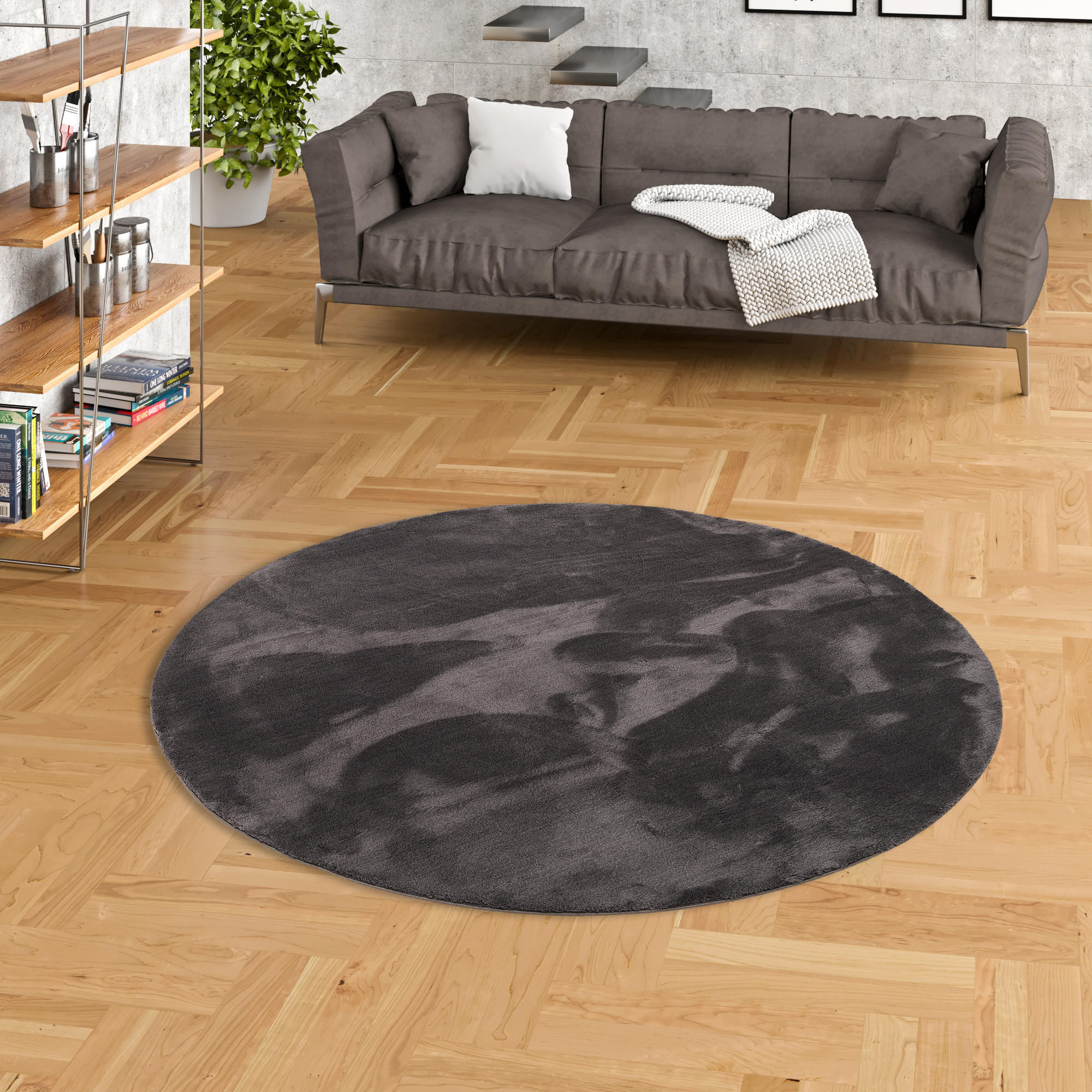 FELLTEPPICH SUPER SOFT PEARL RUND - Anthrazit, Textil (200/200cm) - Pergamon