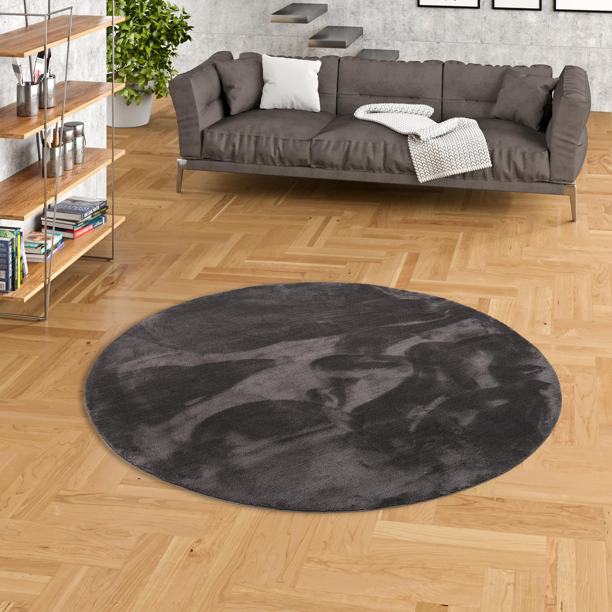 FELLTEPPICH SUPER SOFT PEARL RUND - Anthrazit, Textil (120/120cm) - Pergamon