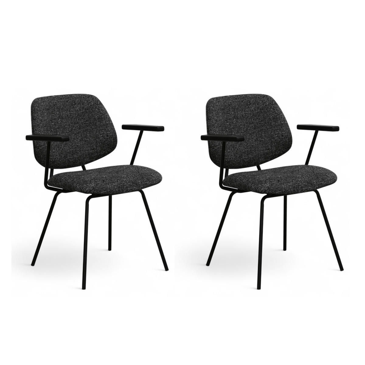ARMLEHNSTUHL-SET 2 Stück in Teddystoff Schwarz - Schwarz, Textil/Metall (50/82/58cm) - Furnhouse