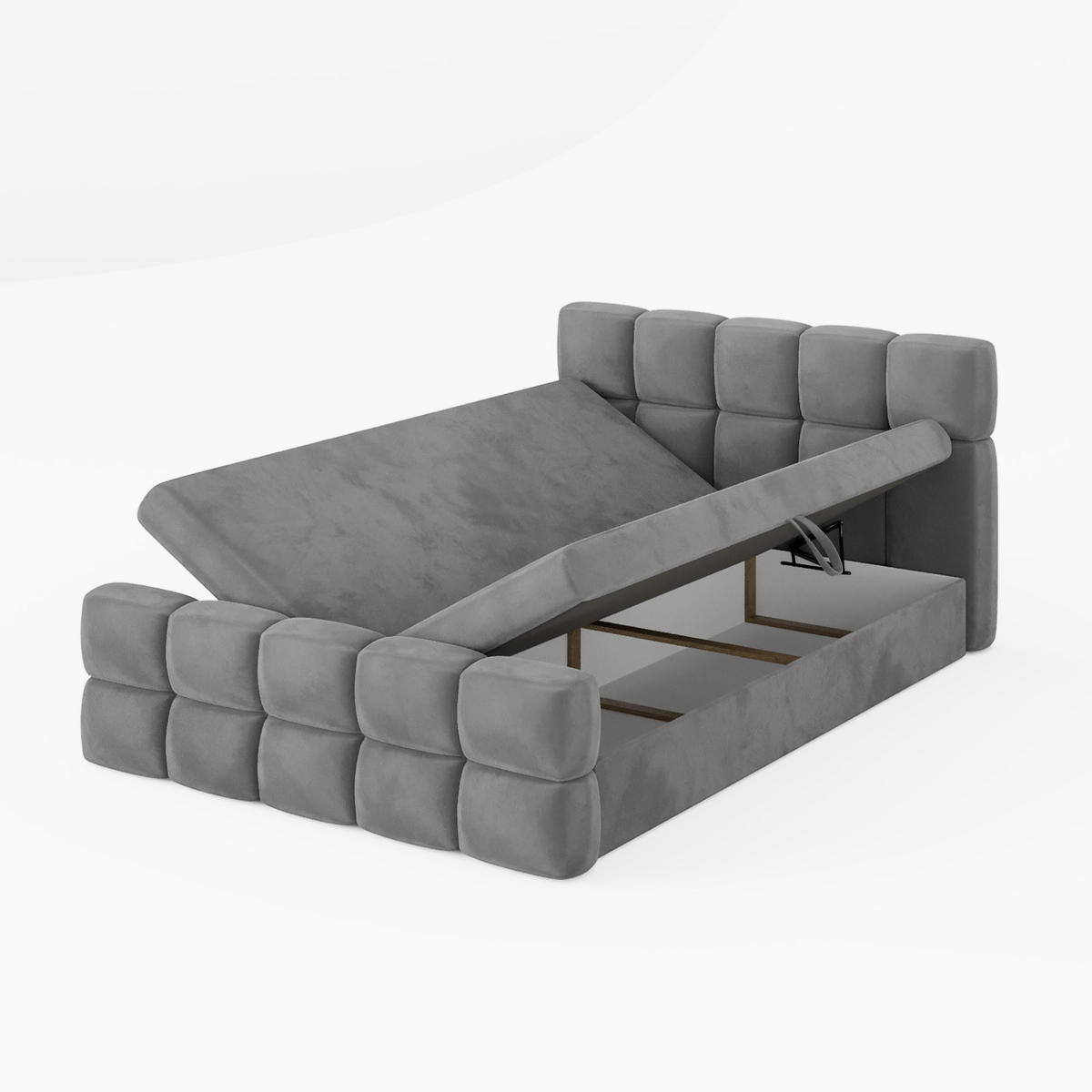 BOXBETT Vanessa 160/200 cm, in Dunkelgrau, Velours-Stoff, Bettkasten, Matratze, Topper - Dunkelgrau, Textil (160/200cm) - Barchello