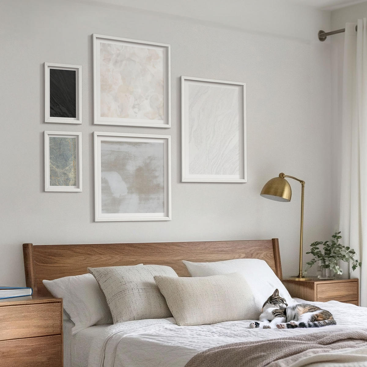 WANDBILDER 5er-Set - 50x50 cm & 20x30 cm & 40x60 cm Weißer Rahmen - Steintexturen - Weiß, Kunststoff (40/60cm) - ArtPrintCave