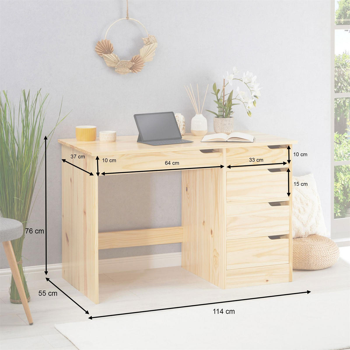 SCHREIBTISCH HUGO - Naturfarben, Holz (54/114/76cm) - IDIMEX