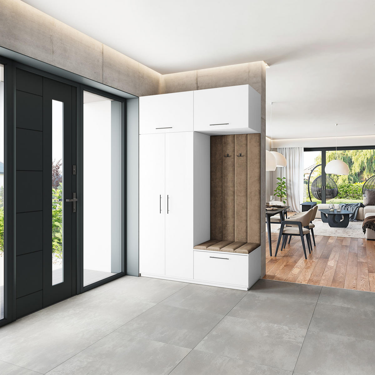 GARDEROBENSCHRANK REMA 150/240/60 cm Modern Garderobe-Set Weiß - Beige/Weiß, Holzwerkstoff (150/240/60cm) - MASSENO