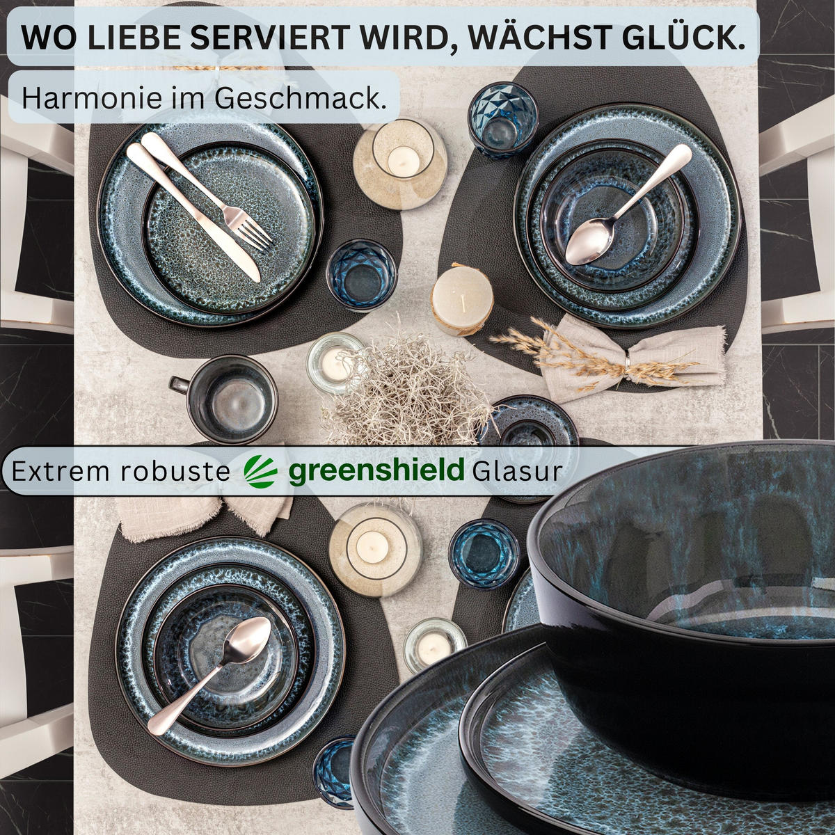 KOMBISERVICE MANILA - 30 teilig aus Steingut - Blau, Stein (26.5/10/26.5cm) - Sänger