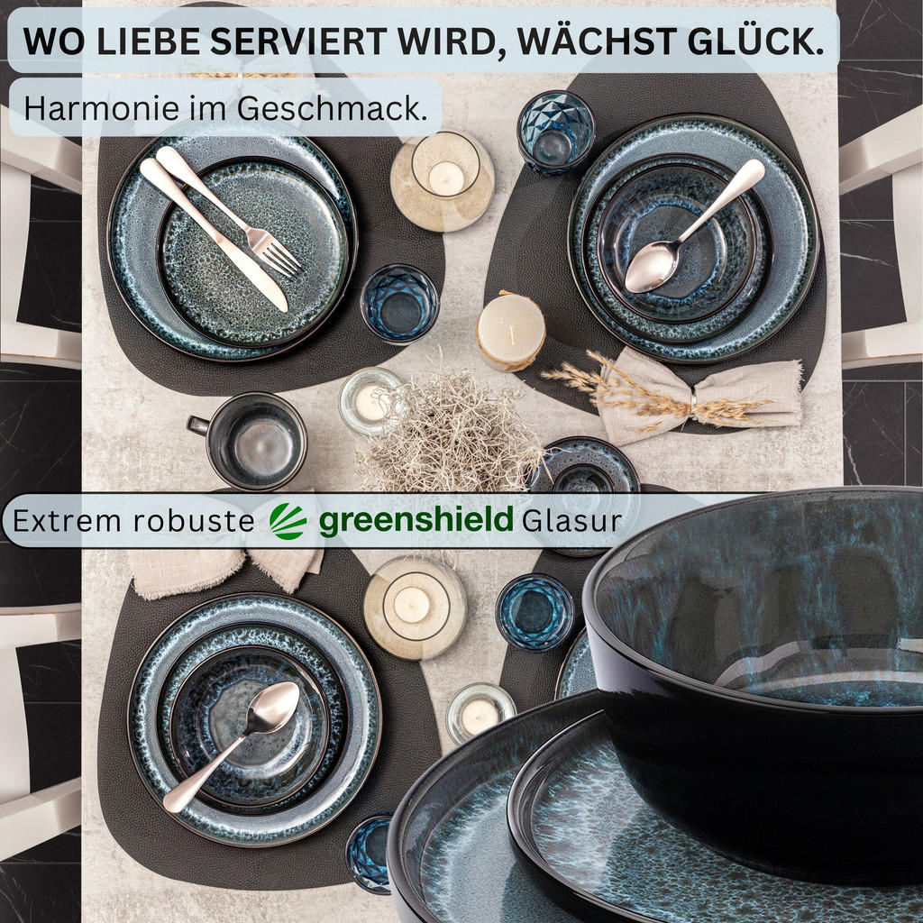 Thumbnail - Sänger Kombiservice, Blau, Stein, 30-teilig, Rund, 26.5x10x26.5 cm, kratzfest, Essen & Trinken, Geschirr, Geschirr-Sets,...