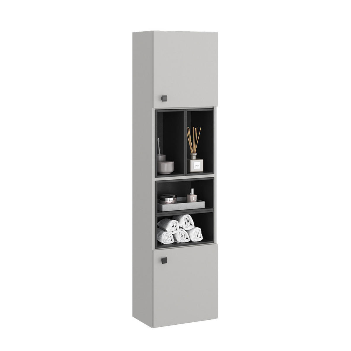 BADSCHRANK Gerta Grau 37.5 x 150 cm mit Tür und offenen Fächern - Grau, Holzwerkstoff (37.5/150/26cm) - Vicco