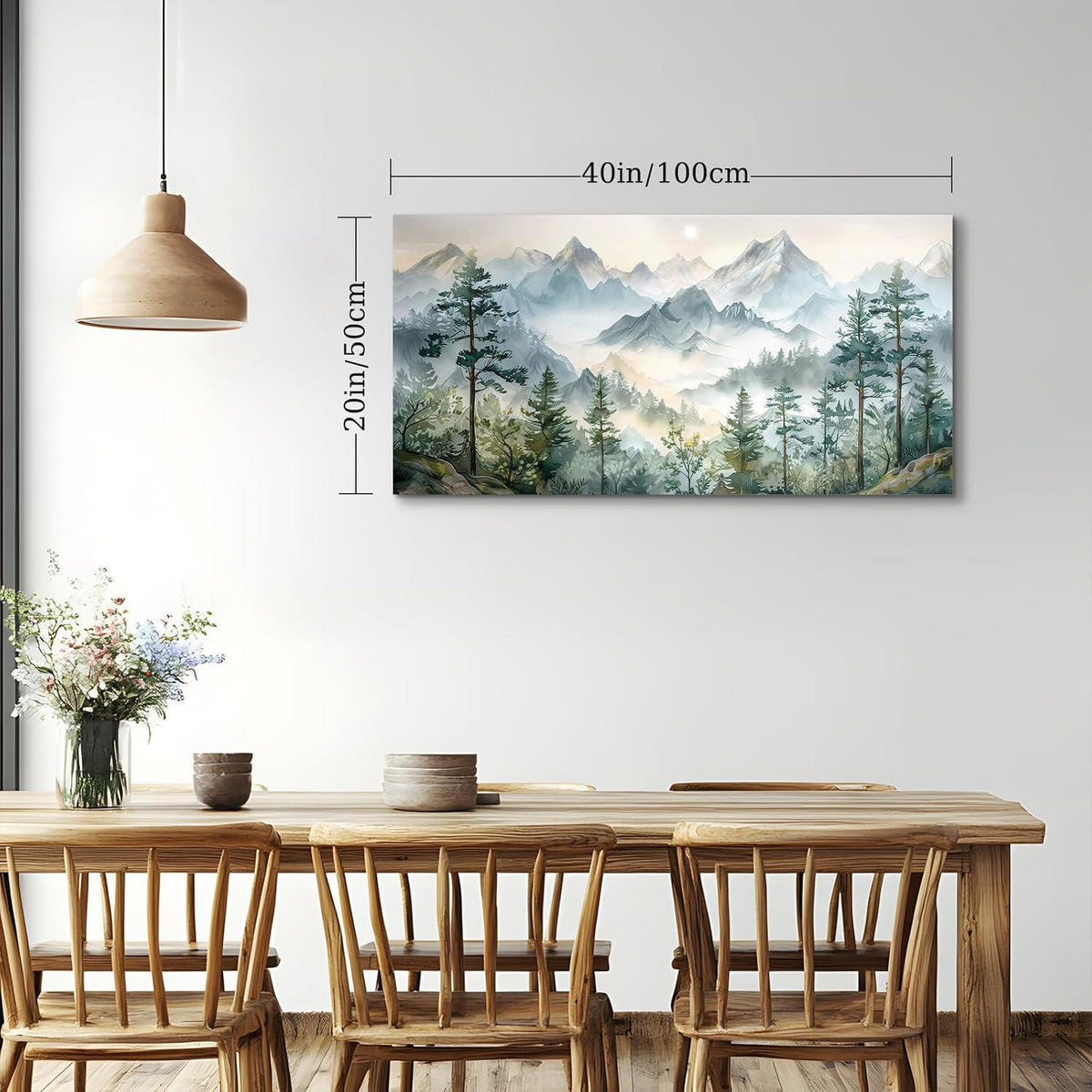 LEINWANDBILD Grüne Berglandschaft Aquarell 50 x 100 cm - Grün, Textil (50/0.5cm)