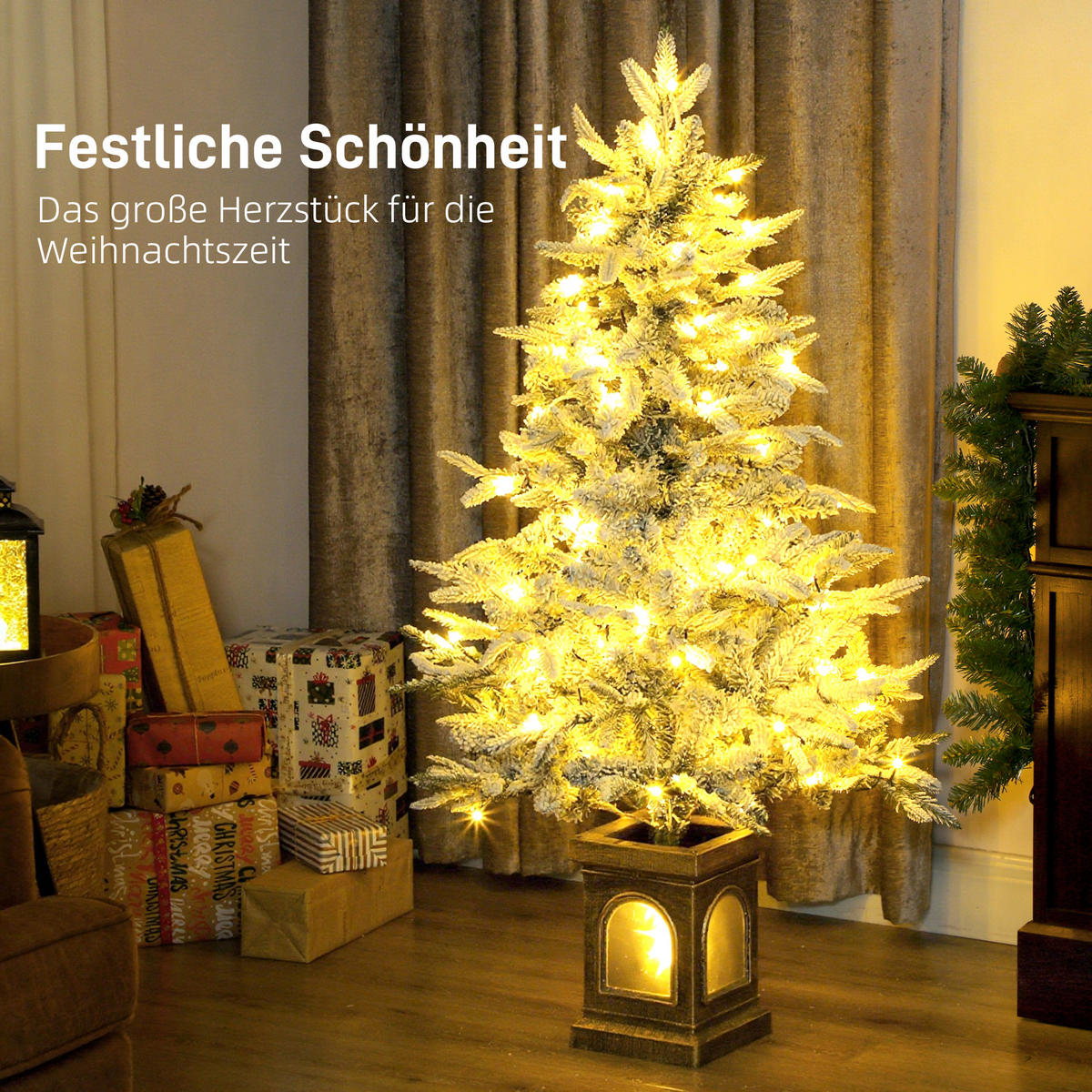 WEIHNACHTSBAUM künstlich 120 cm Christbaum mit Schnee, LED Leuchte Grün+Weiß - Grün, Kunststoff (120cm) - HOMCOM
