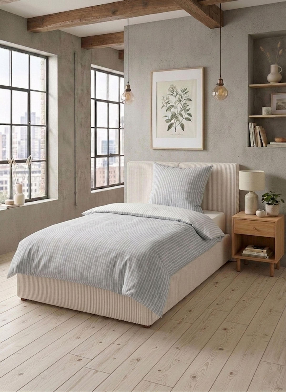 BETTWÄSCHE-GARNITUR Premium Melange Webstreifen sturmgrau, 155x200 cm + 80x80 cm - Grau, Textil (155/200cm) - biberna