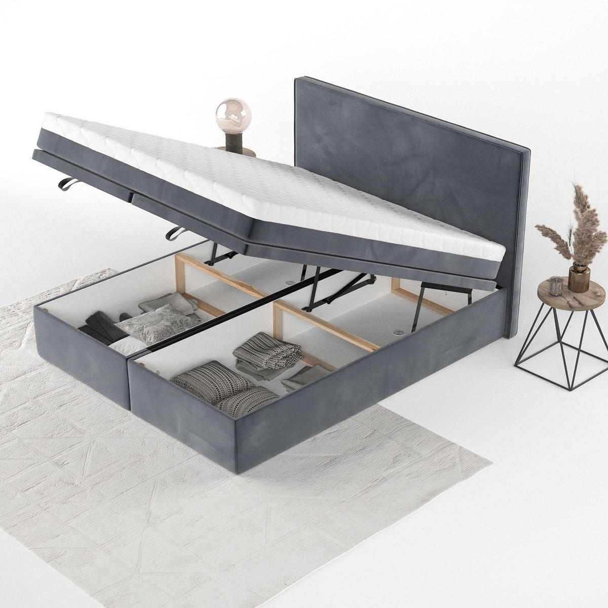 BOXBETT Zalla 160/200 cm Dunkelgrau im Kronos Stoff - Dunkelgrau/Schwarz, Holz/Holzwerkstoff (160/200cm) - AltaBeds