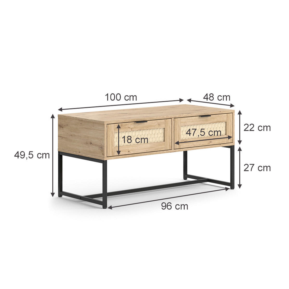 WOHNZIMMERTISCH Natal Sonoma 100 x 48 cm mit zwei Schubladen - Sonoma Eiche, Holzwerkstoff (48/100/49.5cm) - Vicco