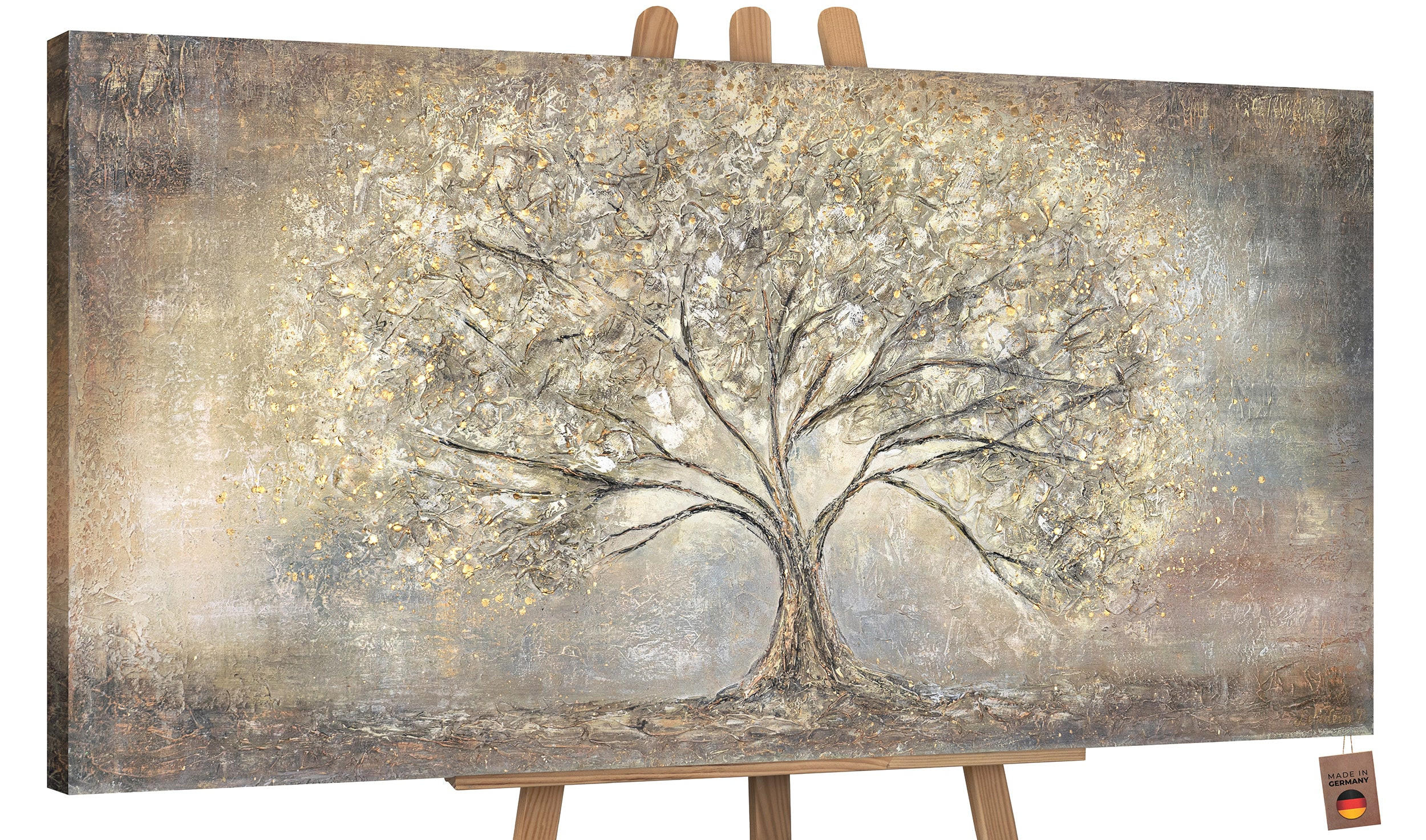 GEMÄLDE Goldbaum auf Keilrahmen 140x70 cm - Goldfarben, Holz (140/70cm) - YS-art gallery
