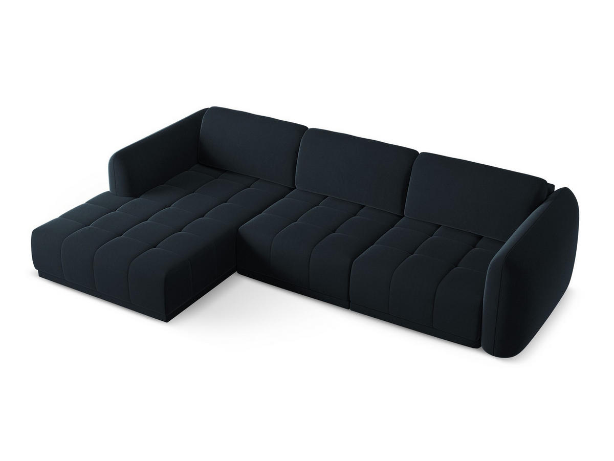 ECKSOFA Links Samt Stoff Blau - Blau/Schwarz, Kunststoff/Textil (170/290cm) - Makamii