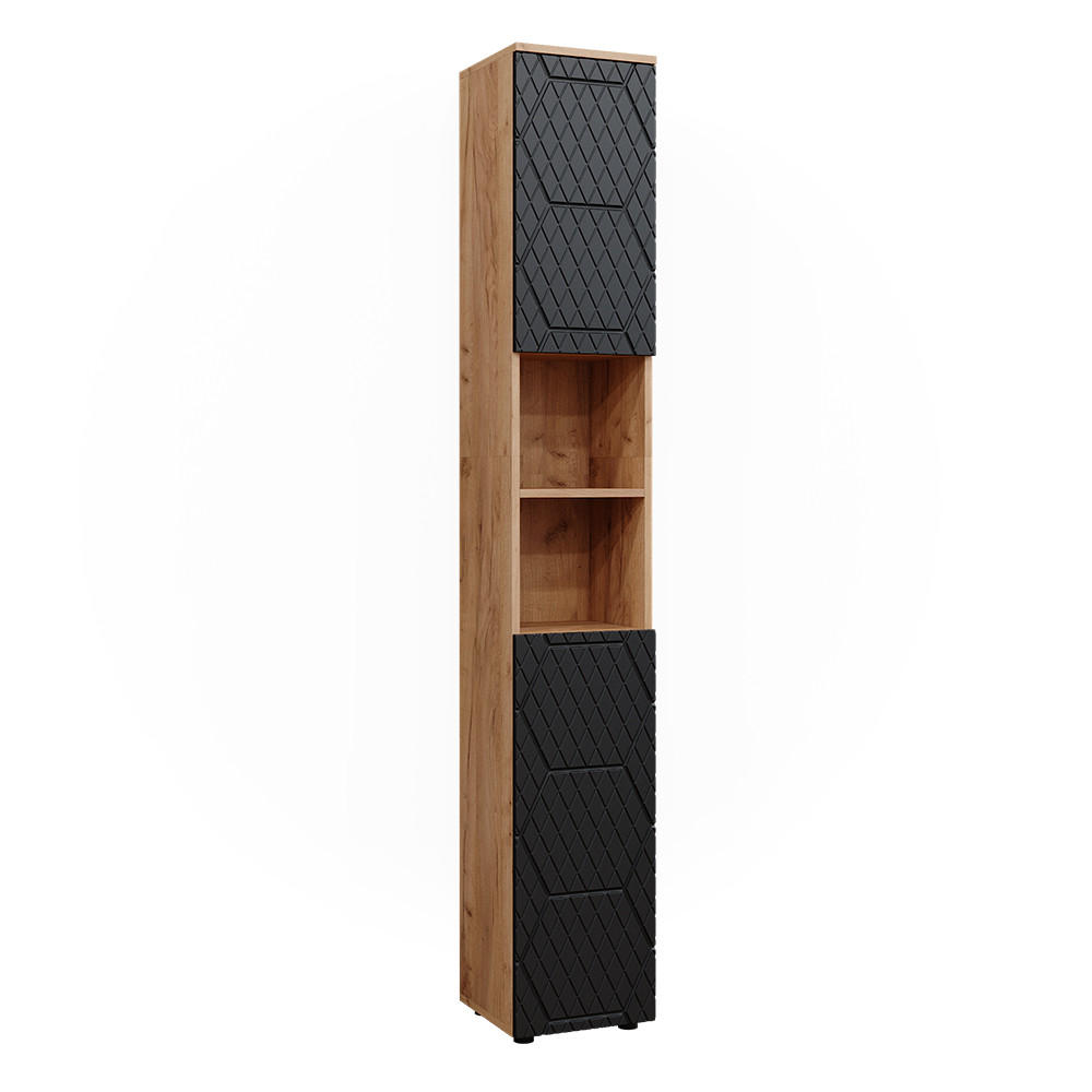 BADSCHRANK Irma Anthrazit gestreift 30 x 192 cm - Anthrazit/Eiche Wotan, Holzwerkstoff (30/192/30cm) - Vicco