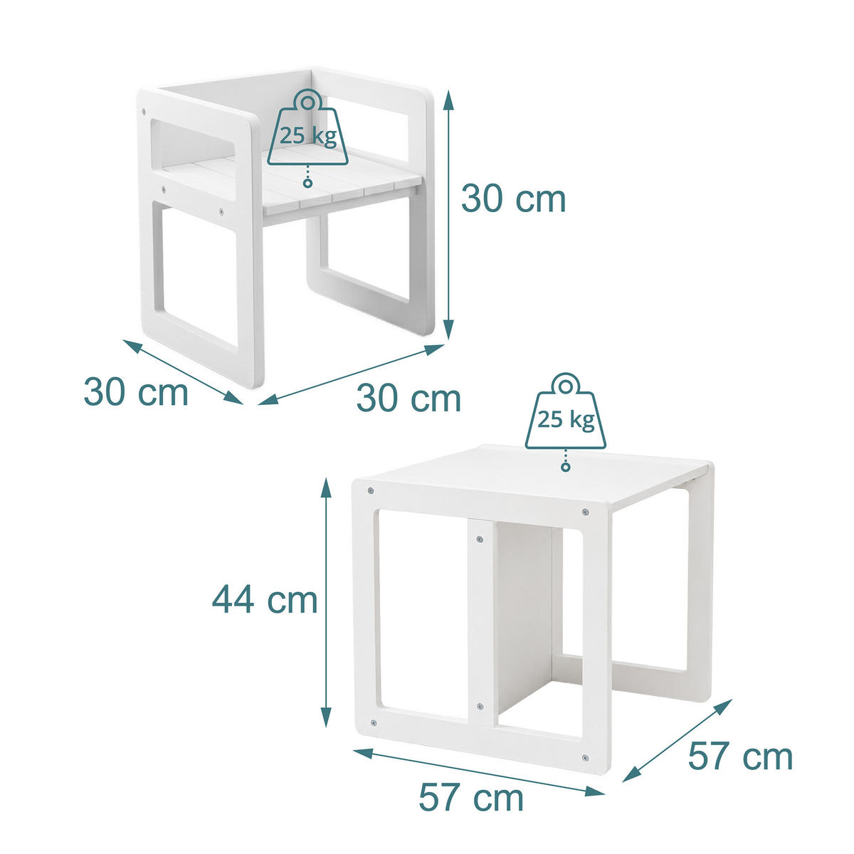 SET Alb copii 3-piese - alb, compozit lemnos (57/44/44cm) - Relaxdays