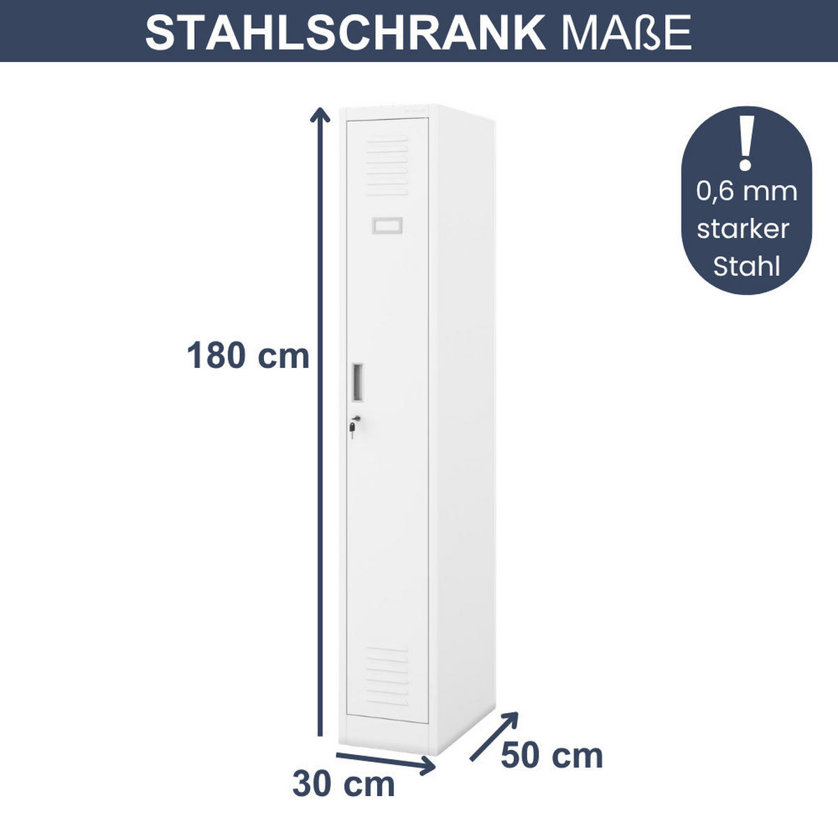 UMKLEIDESCHRANK Spind WIEN 1 Abteil 180x30x50cm Weiß - Weiß, Metall (30/180/50cm) - DELUKE