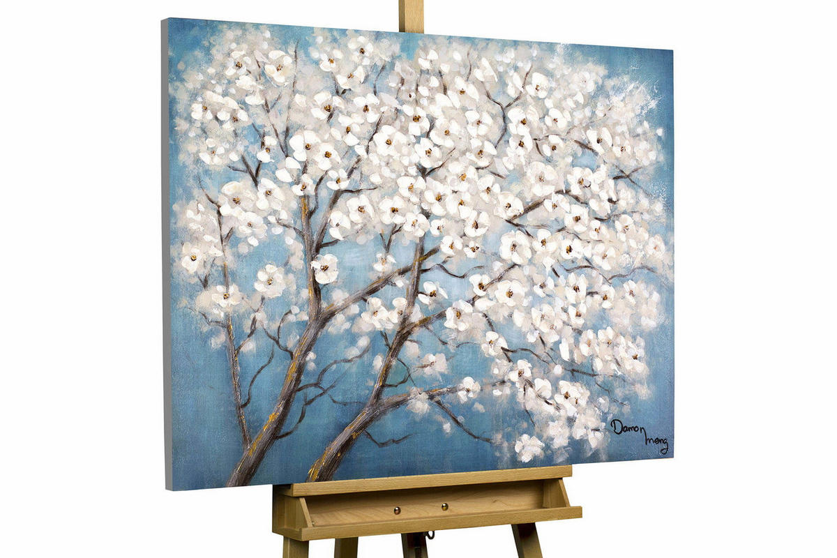 ACRYLBILD HANDGEMALT 100/75 cm - Blau/Weiß, Holz/Textil (100/75cm) - KUNSTLOFT