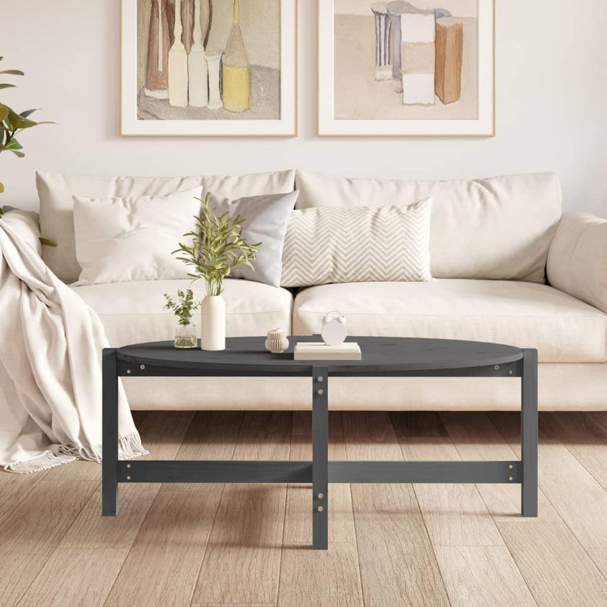 COUCHTISCH Grau 118x63x45 cm Massivholz Kiefer - Grau, Holz (118/63/45cm) - furnicato