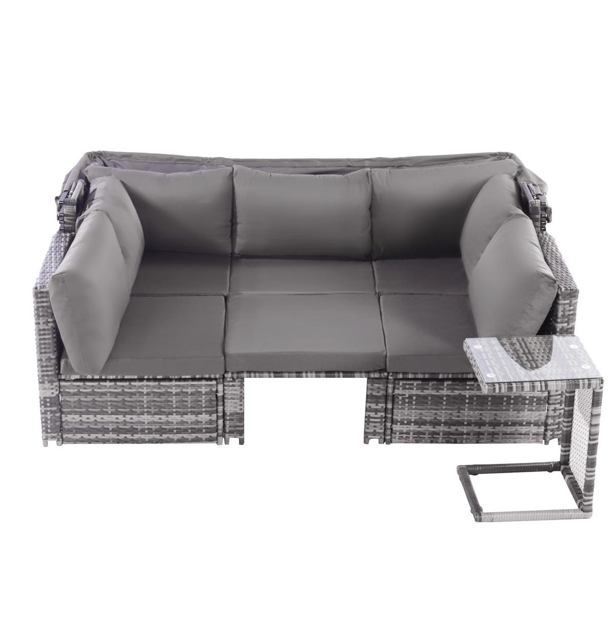 GARTENMÖBEL 194x70x157cm grau aus Rattan mit Markise - Grau, Kunststoff - Modfu