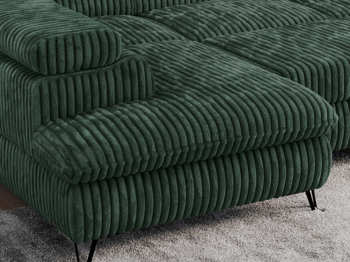 WOHNLANDSCHAFT PETER U Cord Grün - Schwarz/Grün, Textil/Metall (346/76/208cm) - MKS