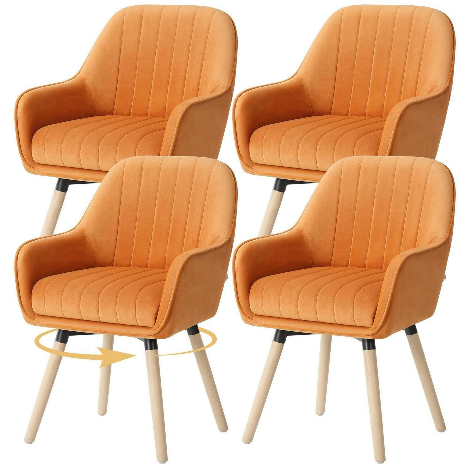 ESSZIMMERSTUHL 4er Set Samt Braun 360° drehbar - Orange, Textil (47.7/84.5/46.5cm)