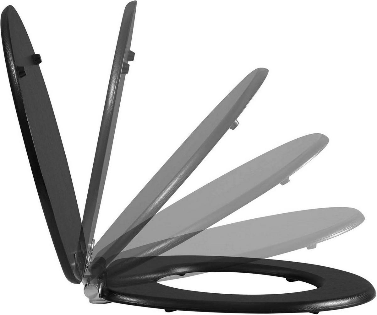 WC SITZ mit Absenkautomatik, MDF Holzkern, Antibakteriell - Schwarz, Holzwerkstoff (37/2.5/43cm) - Woltu