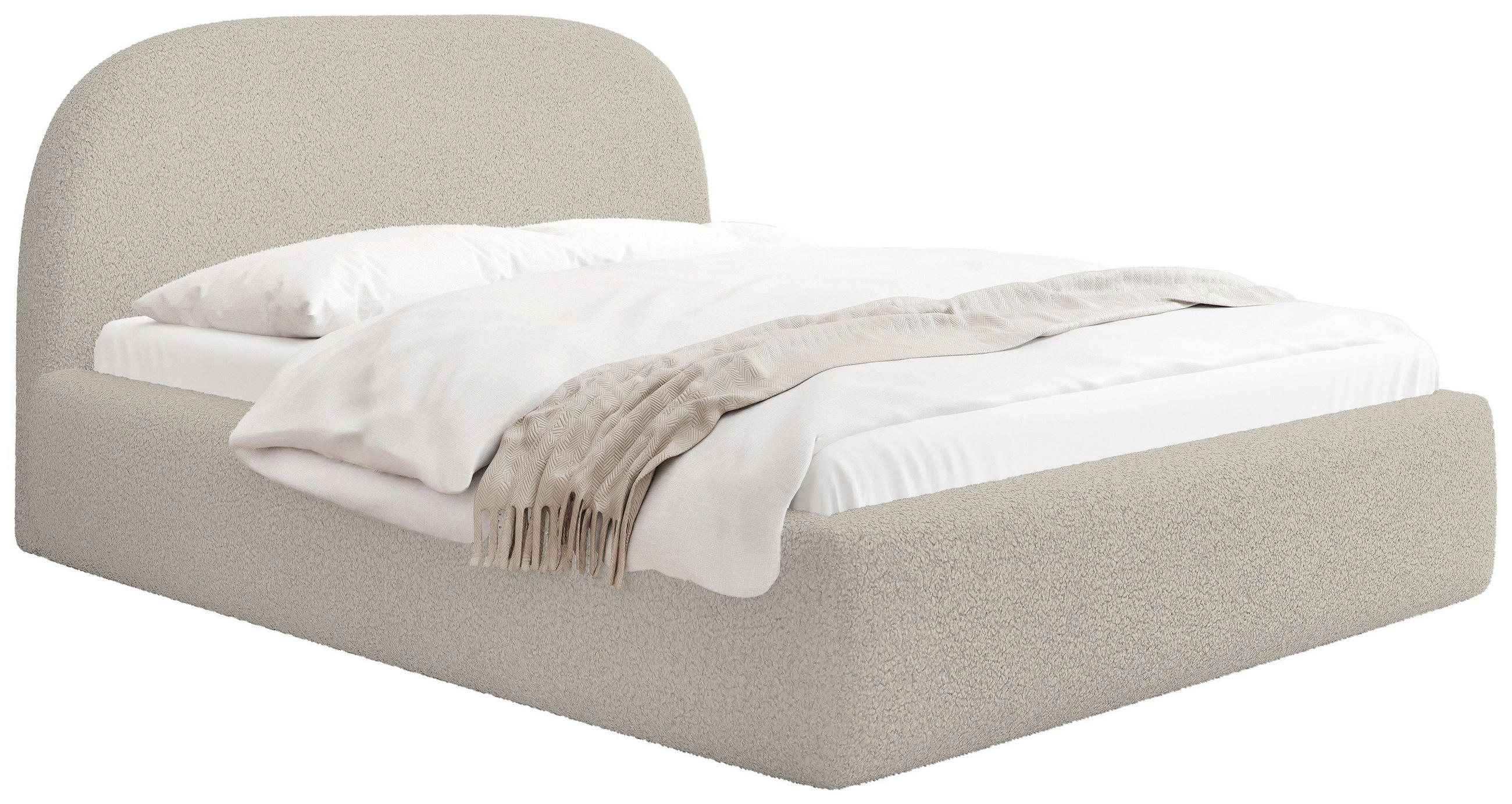 POLSTERBETT Puro mit Bettkasten, Beige Boucle 180 x 200 cm – mit Metall-Lattenrost - Beige/Birkefarben, Holzwerkstoff/Kunststoff (180/200cm) - WFL GROUP