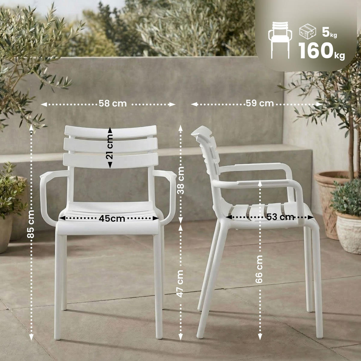 GARTENSTUHL Kunststoff Weiß - Weiß, Kunststoff (58/85/59cm) - CLP