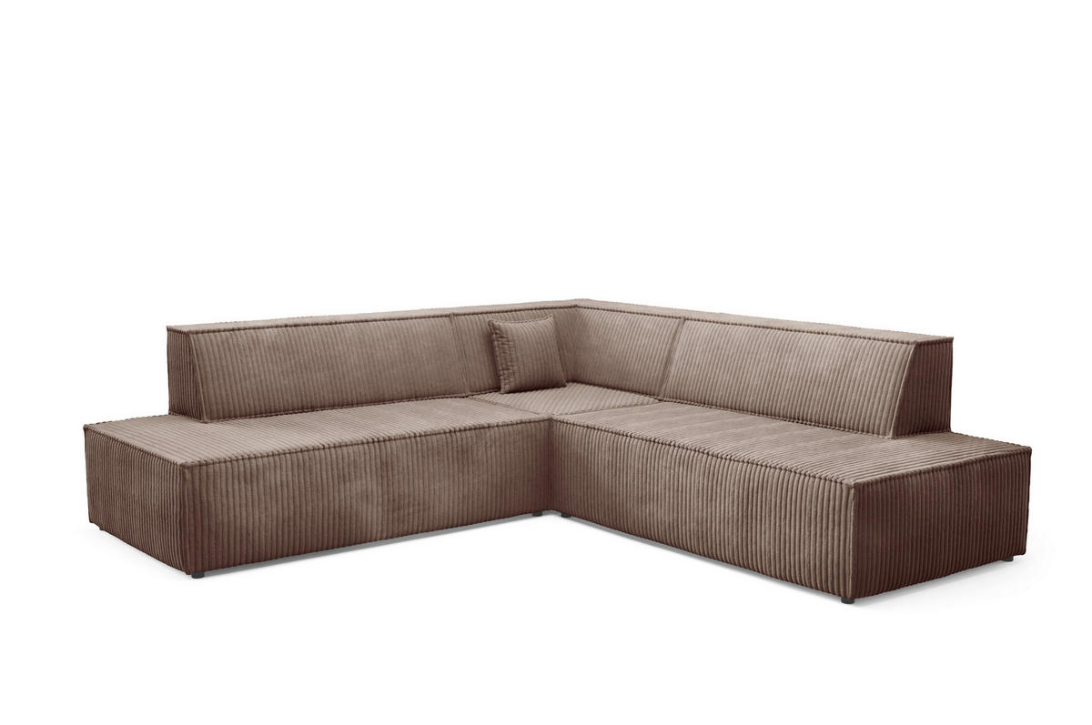 ECKSOFA TESSO II R-S Braun Kordstoff mit Schlaffunktion - Braun, Holz (254/254cm) - MASSENO