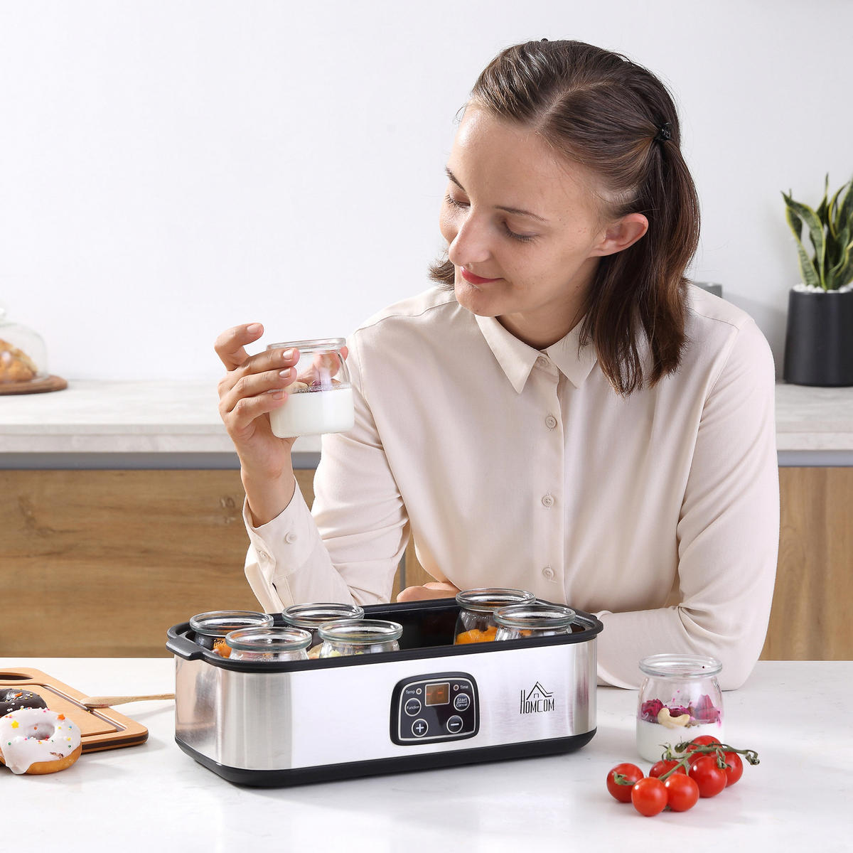 KÜCHENMASCHINE Joghurtbereiter 25 W Silber mit Timer - Silberfarben, Metall (18.8/14/36cm) - Korfee