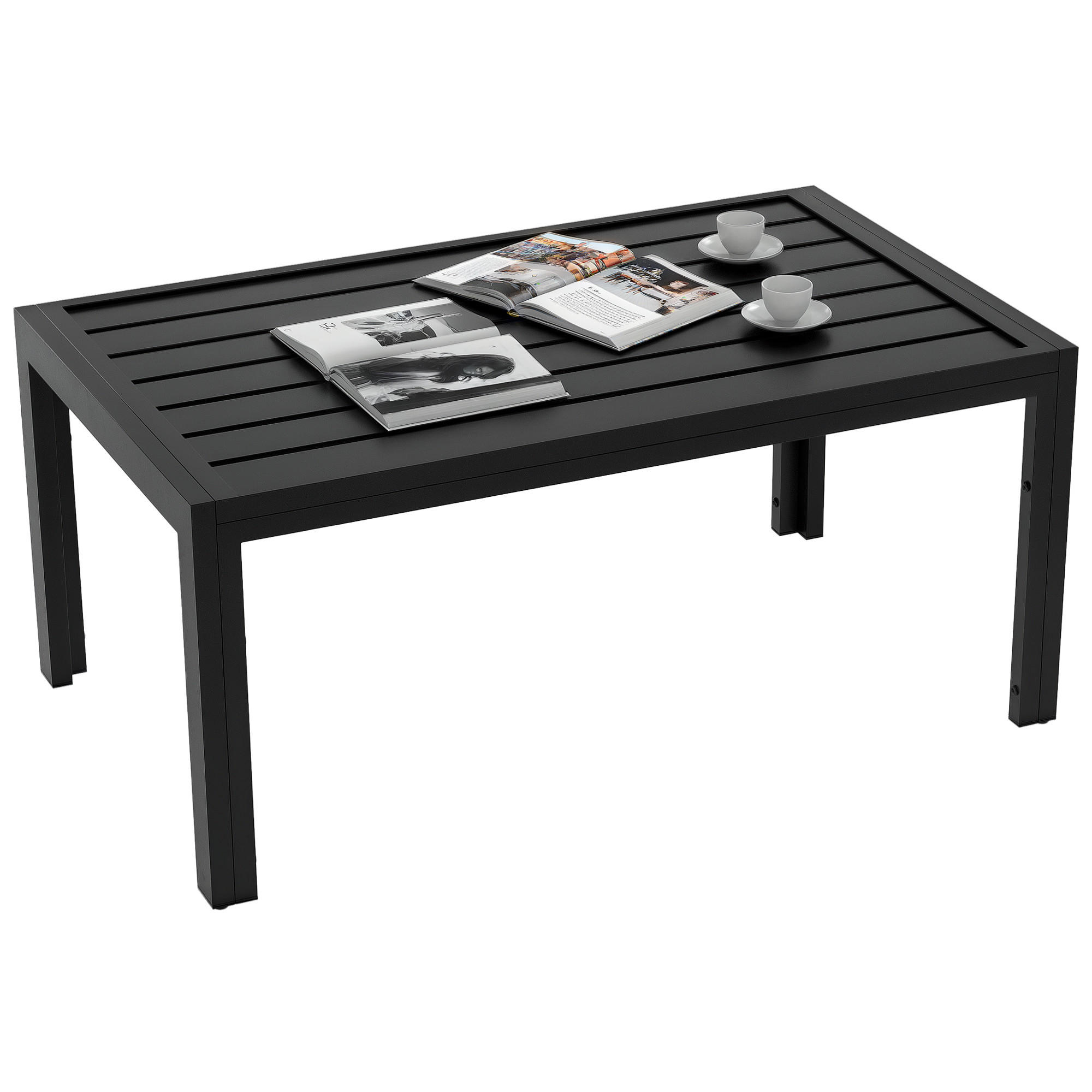 GARTENBEISTELLTISCH DE-14116 rechteckig mit Lattenrost 101x61 cm Schwarz - Schwarz, Metall (101.5/61/46cm) - ComfortXL