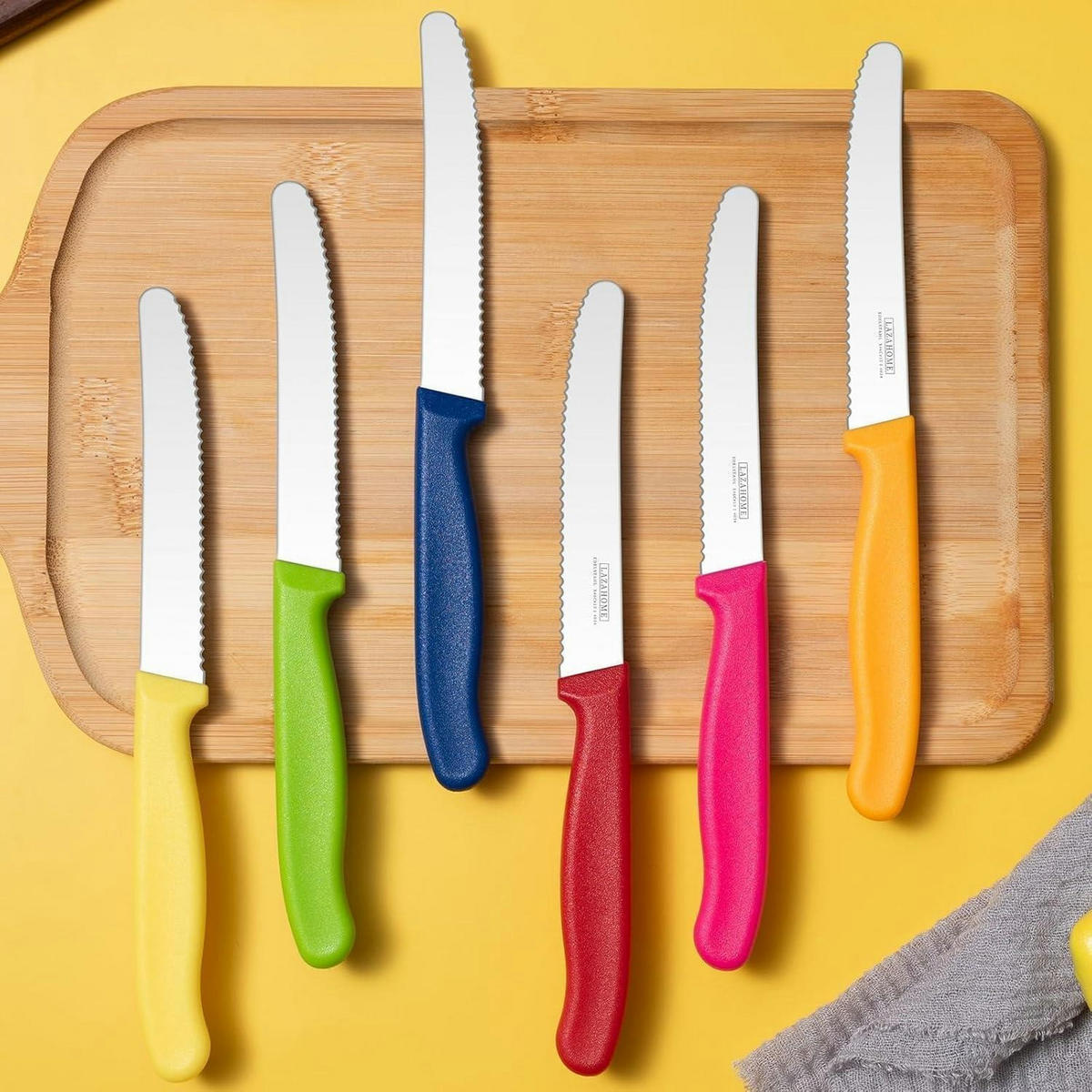 BRÖTCHENMESSER 6-teiliges Set Wellenschliff Edelstahl spülmaschinenfest - Multicolor, Metall