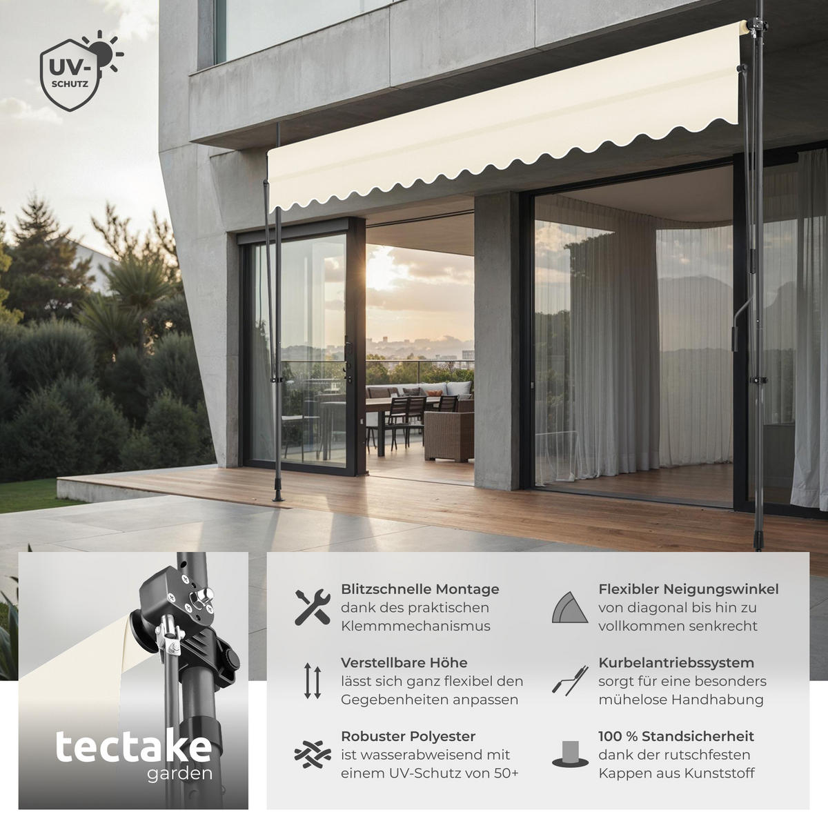 KLEMMMARKISE ,einfache Montage,beige - Beige, Kunststoff (400/304/180cm) - tectake