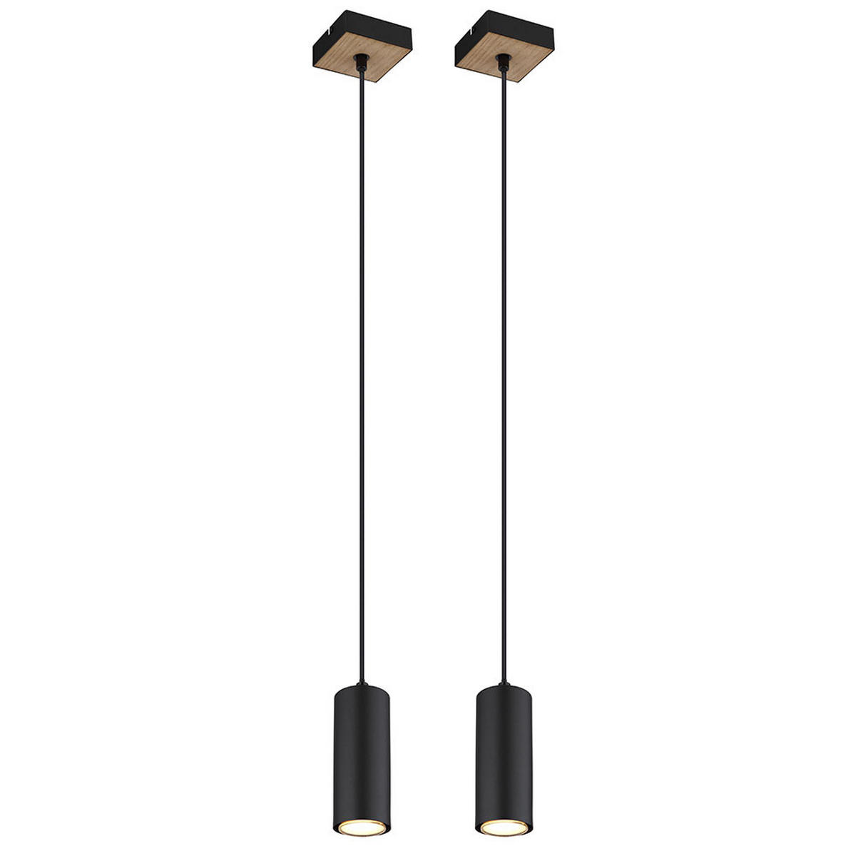 HÄNGELEUCHTE Holzoptik Schwarz Zylinder 2er Set - Schwarz, Metall (9/9/120cm) - Globo Lighting