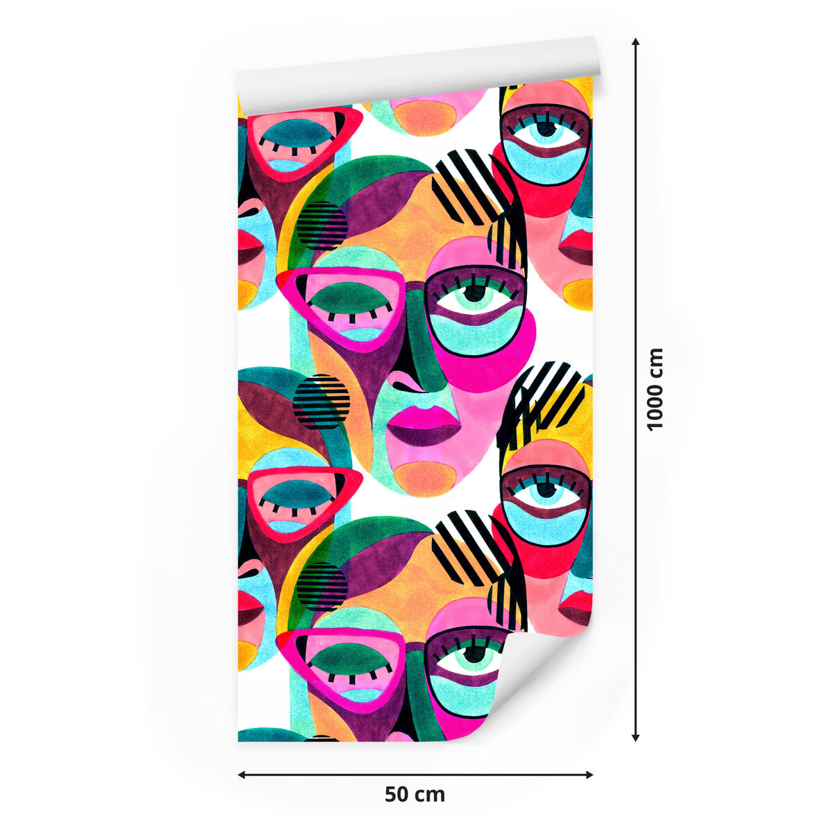 VLIESTAPETE Pop-Art-Gesichter – Bunt – 50x1000 cm - Multicolor, Papier (50/1000cm) - Muralo
