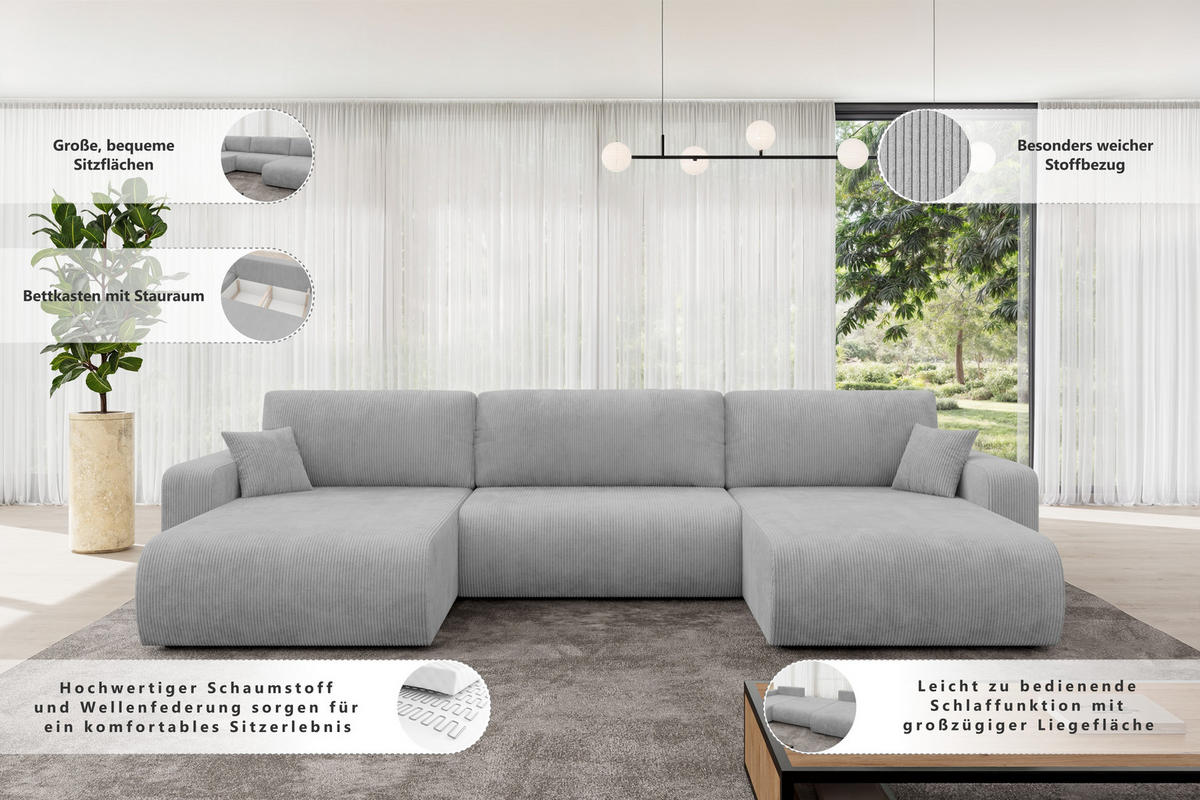 SEDACÍ SOUPRAVA DO U s funkcí spaní a úložným prostorem BERY-U 377x193x88 zelená velur - černá/zelená barva, kompozitní dřevo/textil (377/88/193cm) - ALTDECOR