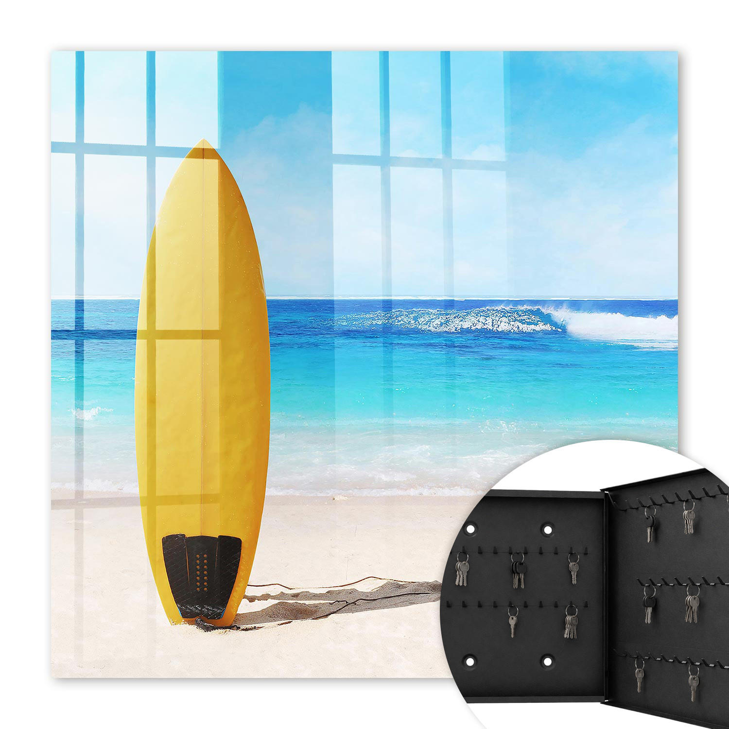SCHLÜSSELBOX Schwarz 30x30 cm- Türöffnung nach rechts - Surfparadies - Gelb, Metall (30/30/5cm) - TULUP