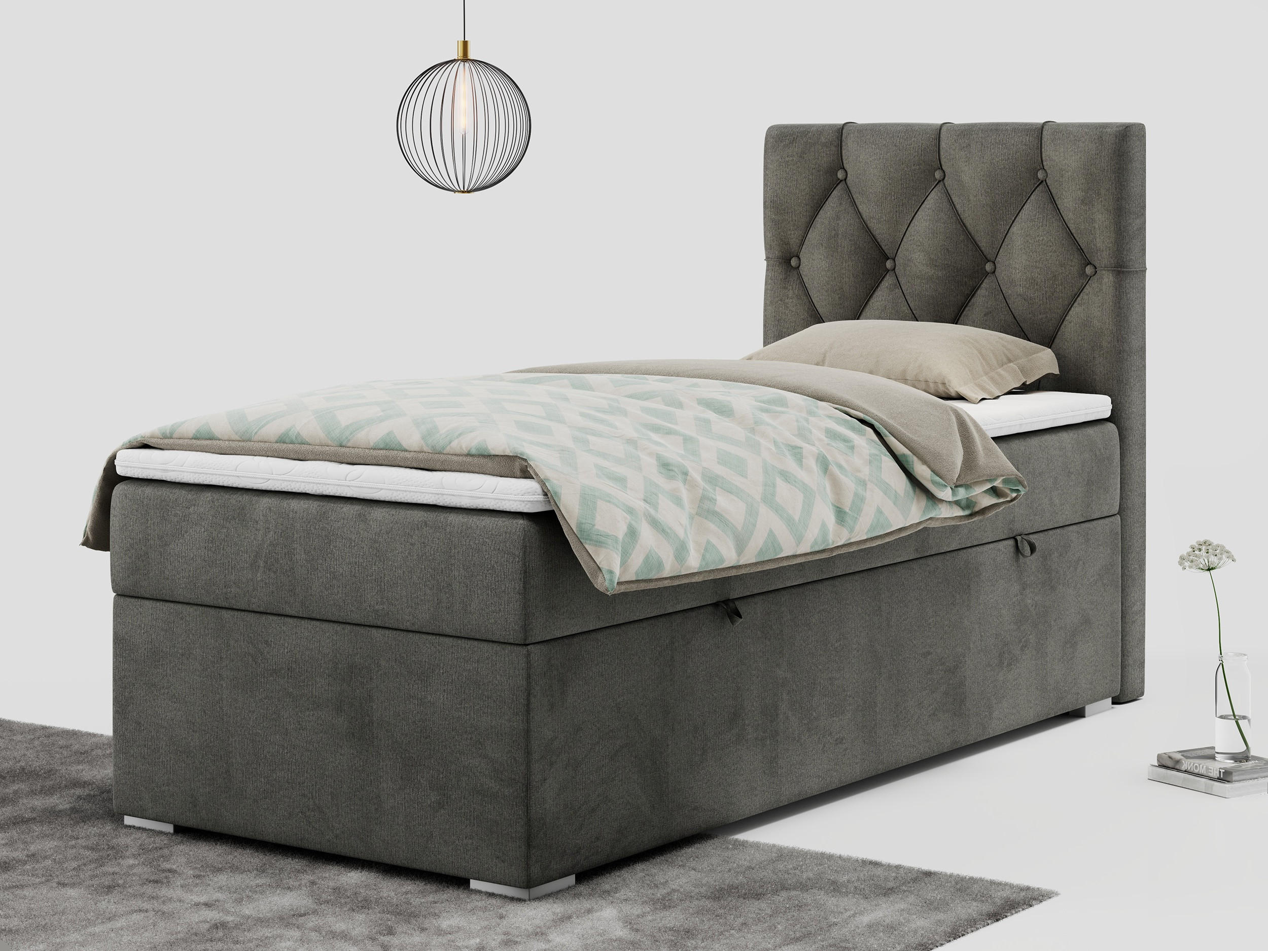 BOXBETT ALDA 90/200 Dunkelgrau Velvet - H4 - Rechts Seite - Dunkelgrau, Holz/Textil (90/200cm) - MKS