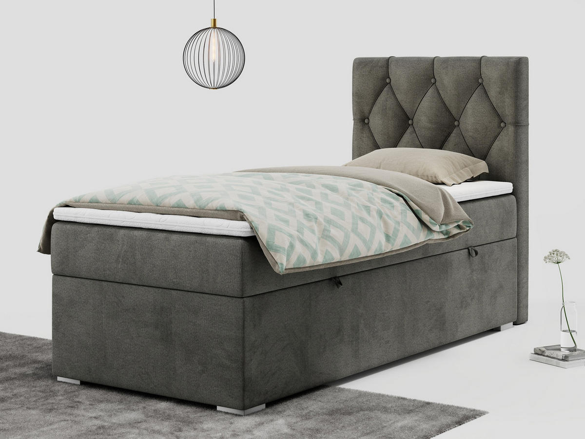 BOXBETT ALDA 90/200 Dunkelgrau Velvet - H4 - Rechts Seite - Dunkelgrau, Holz/Textil (90/200cm) - MKS