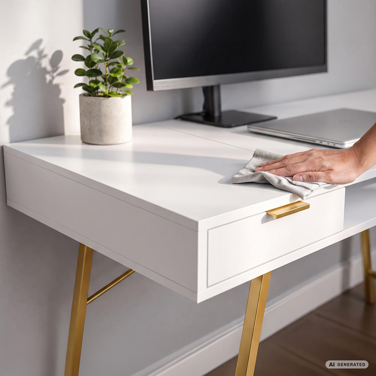 SCHREIBTISCH ARDEN 120 cm Weiß - Goldfarben/Weiß, Holzwerkstoff (120/50/80.5cm) - Akord